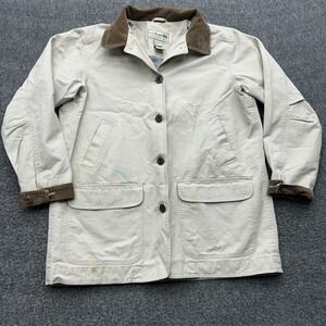 Vintage LL Bean Women's Adirondack Chore Field Coat Large Tan Canvas Barn Jacket